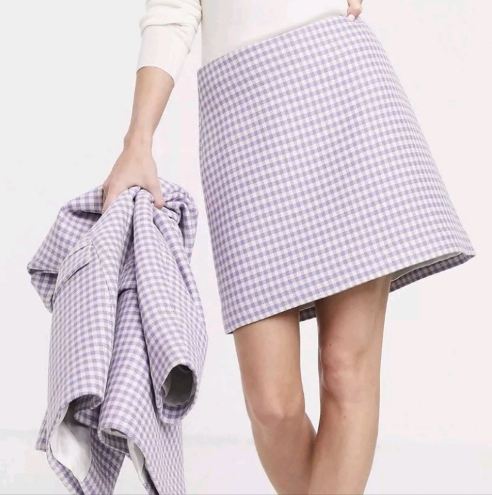 & Other Stories Manteco Lilac Gingham Straight Mini Skirt US 4